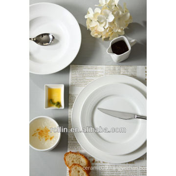 Wedding used lines decoration white fine porcelain dinnerware, dinner plate